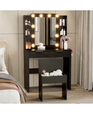 Makeup Vanity Desk with 10 Hollywood Bulbs Flawless Lighting and Storage Shelves for Hollywood Style