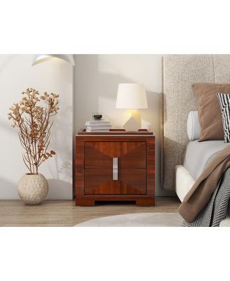 Elegant Modern Wooden Nightstand with 2 Drawers Finish Bedside Table for Bedroom Living Room