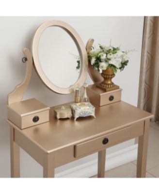 Chic Standard Vanity Table with Basic Standard Mirror Classic and Cushioned Stool
