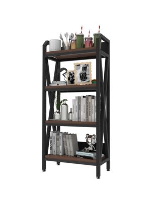 4-Level Storage Shelves - Metal and Wooden Open Shelving Unit, Adjustable Freestanding Organizer for Garage, Pantry, Living Room, 25.60''L