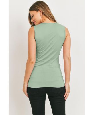 Maternity Sleeveless Ruched V-Neck Wrap Nursing Tank Top