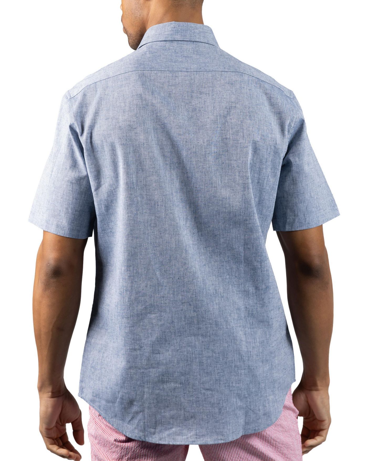 Мужская рубашка Tailorbyrd Yarn Dyed Melange Linen Short Sleeve, цвет: Джинсовый синий — фото 2