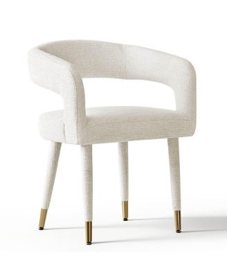 Chenille Upholstered Dining Armchairs Set of 2 with Curved Back