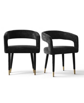Chenille Upholstered Dining Armchairs Set of 2 with Curved Back