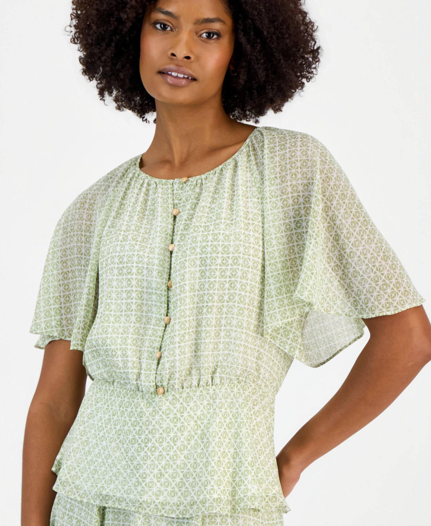 Women's Flutter-Sleeve Peplum-Hem Top