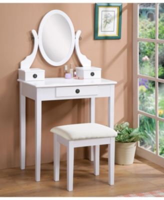 Chic Standard Vanity Table with Basic Standard Mirror and Cushioned Stool Makeup