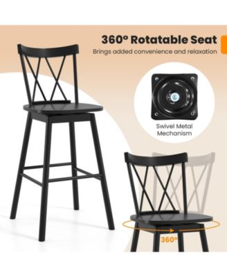 Windsor Bar Stool Set of 2 29'' Swivel Rubber Wood Dining Chairs Spacious Seat