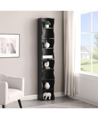 8-Tier Tall Narrow Bookshelf - A Wavy Border Design, Adjustable Shelves, Freestanding Display Bookcase for Living Room, Home Office