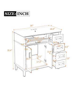 36" Modern Bathroom Vanity with Sink, Freestanding Solid Wood Cabinet, Soft Close Drawers for Home Bathroom