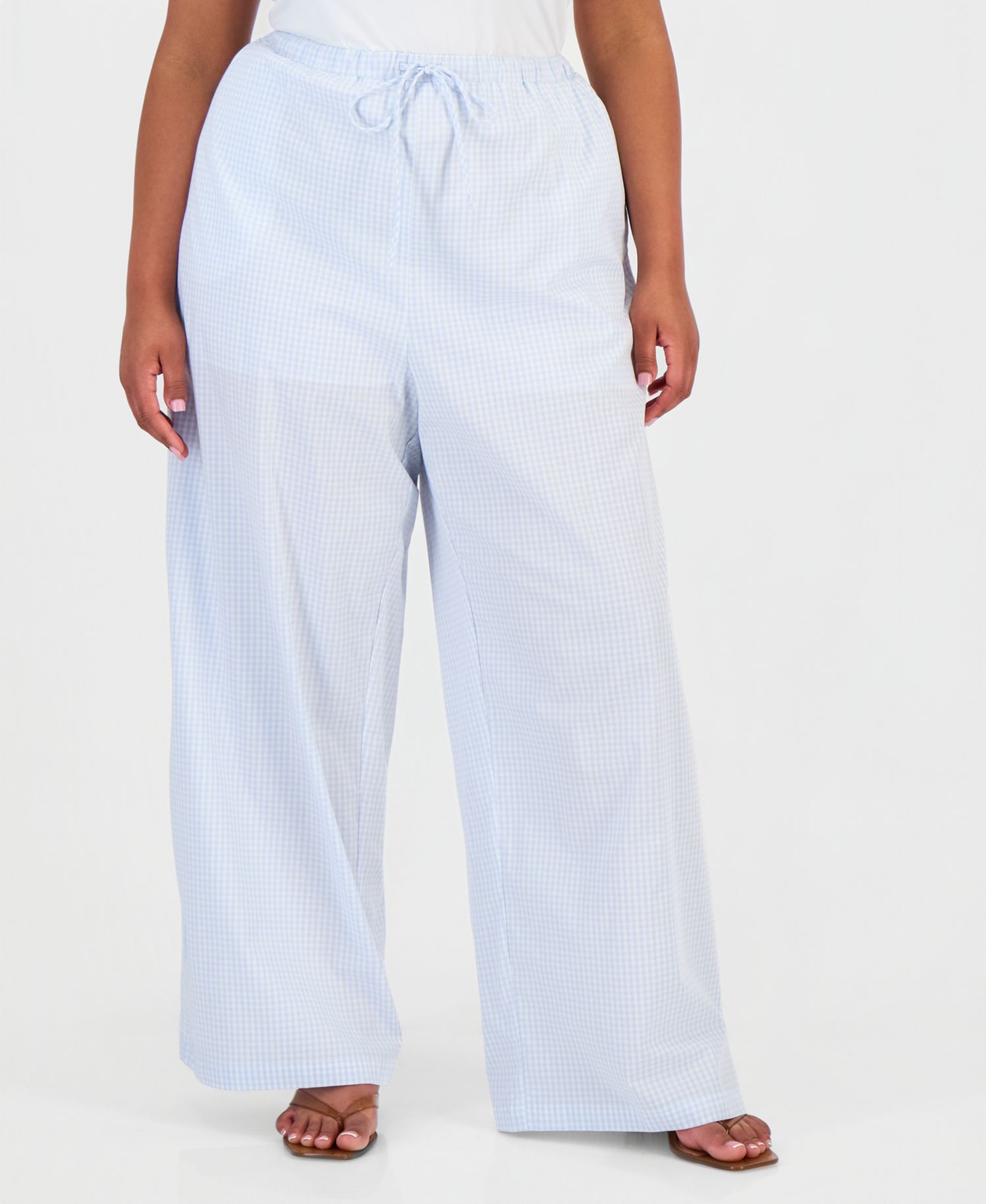 Petite Cotton Gingham Wide-Leg Pants