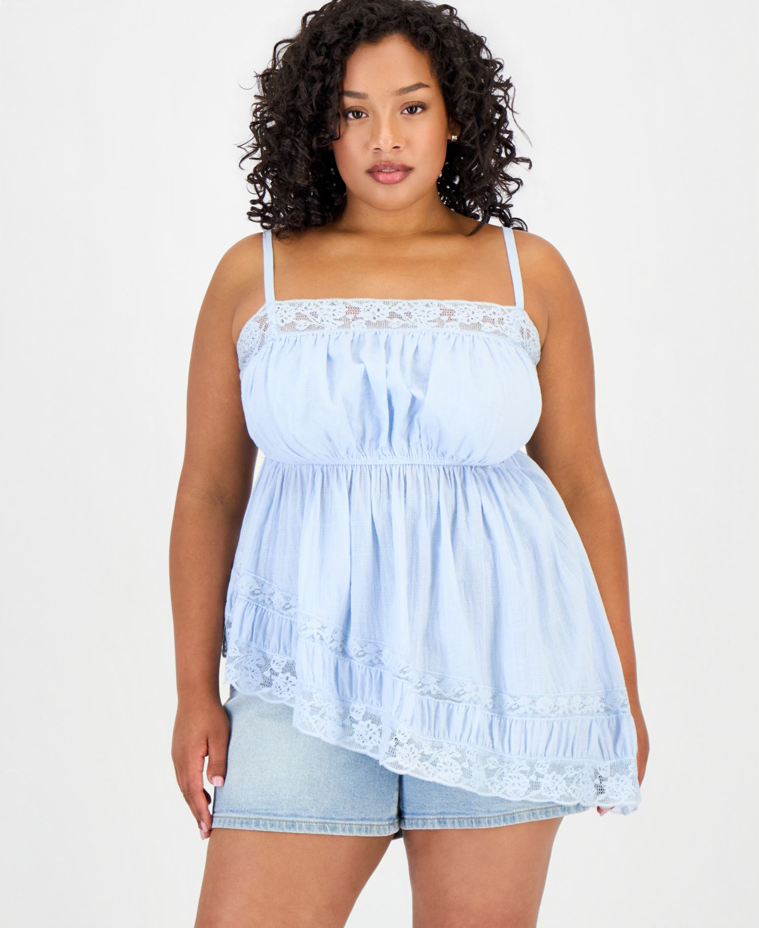 Petite Asymmetrical Lace Trim Pull-On Top