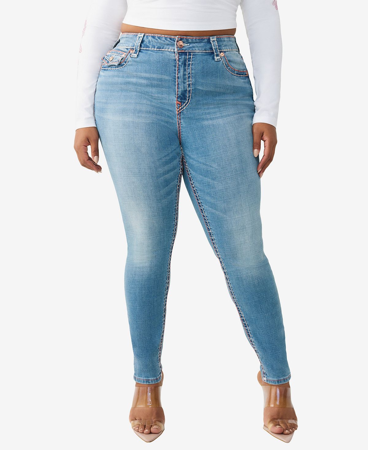 True Religion Plus Size Jennie Mid-Rise Skinny Super T Flap Jeans view 1 — MAYCSS fashion products