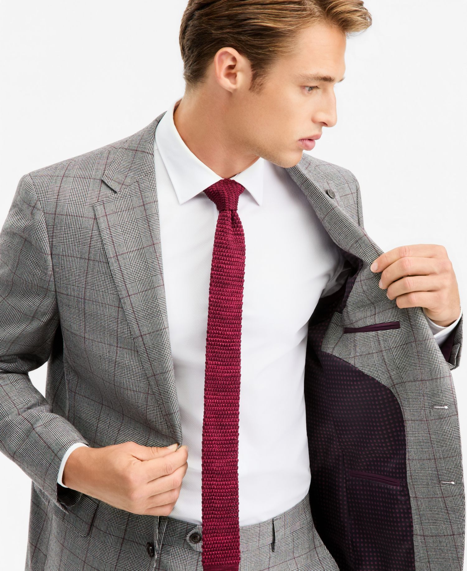 Men's Modern-Fit Gray & Wine Plaid Suit Separate Jacket