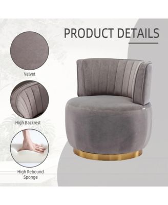 Velvet Swivel Barrel Chair - Modern Upholstered Accent Chair, Round Armchairs with Gold Base for Living Room, Bedroom