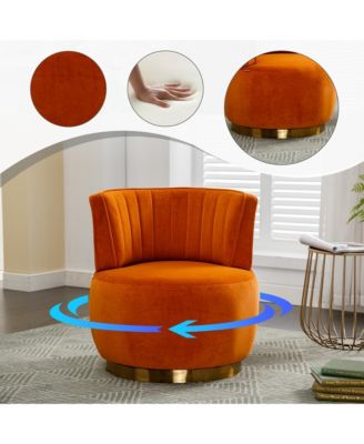 Velvet Swivel Barrel Chair - Modern Upholstered Accent Chair, Round Armchairs with Gold Base for Living Room, Bedroom