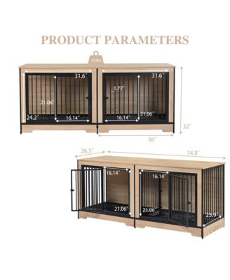 Double Room Dog Crate Furniture – XL Wooden Kennel with Trays for 2 Large Dogs