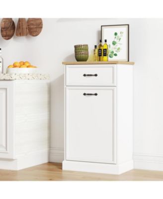 Trash Cabinet Tilt Out, Hidden Trash Storage Cabinet 10 gal, Freestanding White Garbage Can Cabinet for Kitchen Dining Living