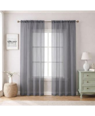 2 Piece For Extra Long Windows Rod Pocket Gray Rod Pocket Sheer Curtain Panels