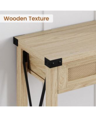 Farmhouse Entryway Console Table with Rattan Drawers, Sofa Table with Storage for Living Room, Hallway, Entryway