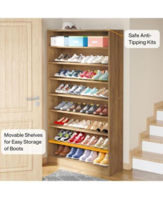 Tall Shoe Cabinet, 9 Tiers 40-45 Pairs Wood Freestanding Shoe Storage Cabinet
