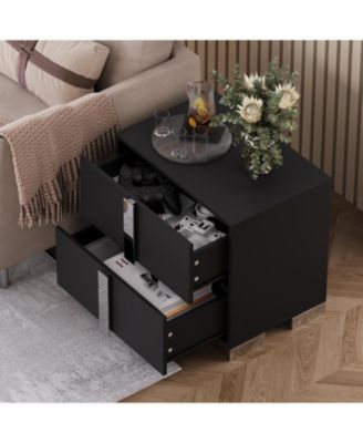 Elegant Modern Wooden Nightstand with Storage Space Finish Bedside Table for Bedroom Living Room