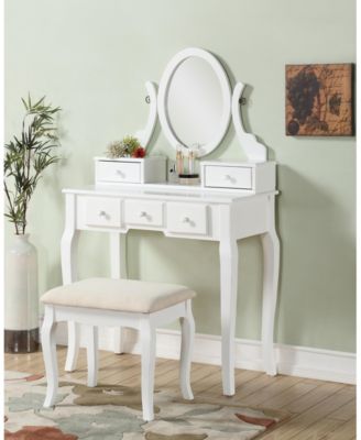 Chic Standard Vanity Table with Basic Standard Mirror and Cushioned Stool Makeup