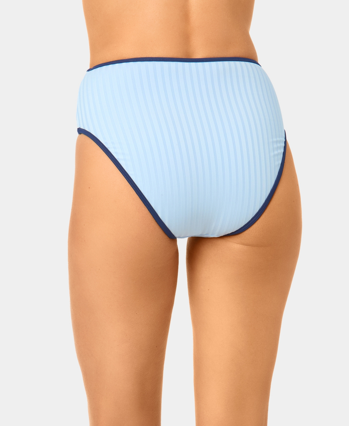 California Waves Women's Solid High-Waist Contrast Binding Swim Bottoms