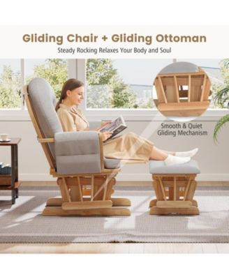 Wood Glider and Ottoman Set with Padded Armrests and Detachable Cushion