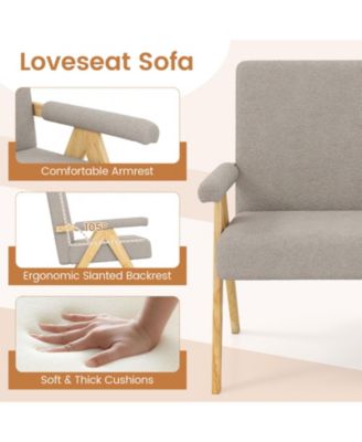 Loveseat Sofa with Armrests and Wooden Legs.