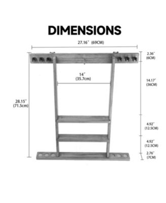 Wood Wall Mounted Pool Cue Rack with Metal Hook, 6 Cue