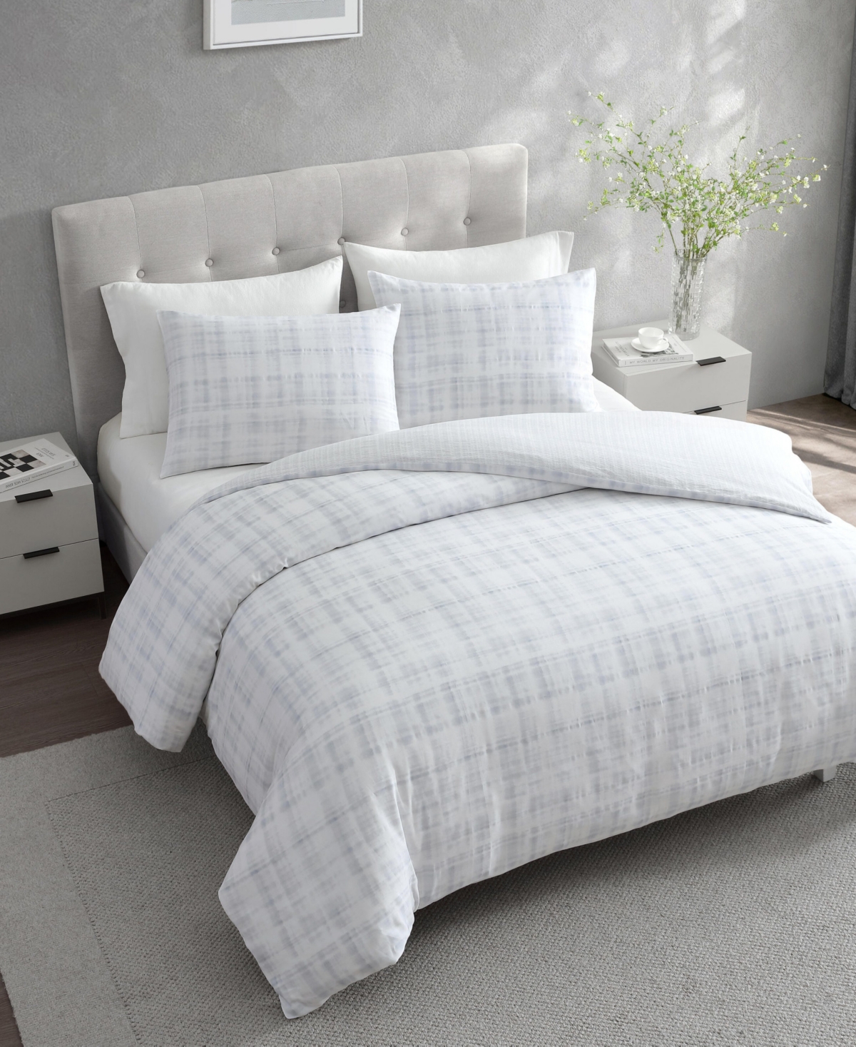 Vera Wang Blurred Plaid Cotton 3-Pc. Comforter Set