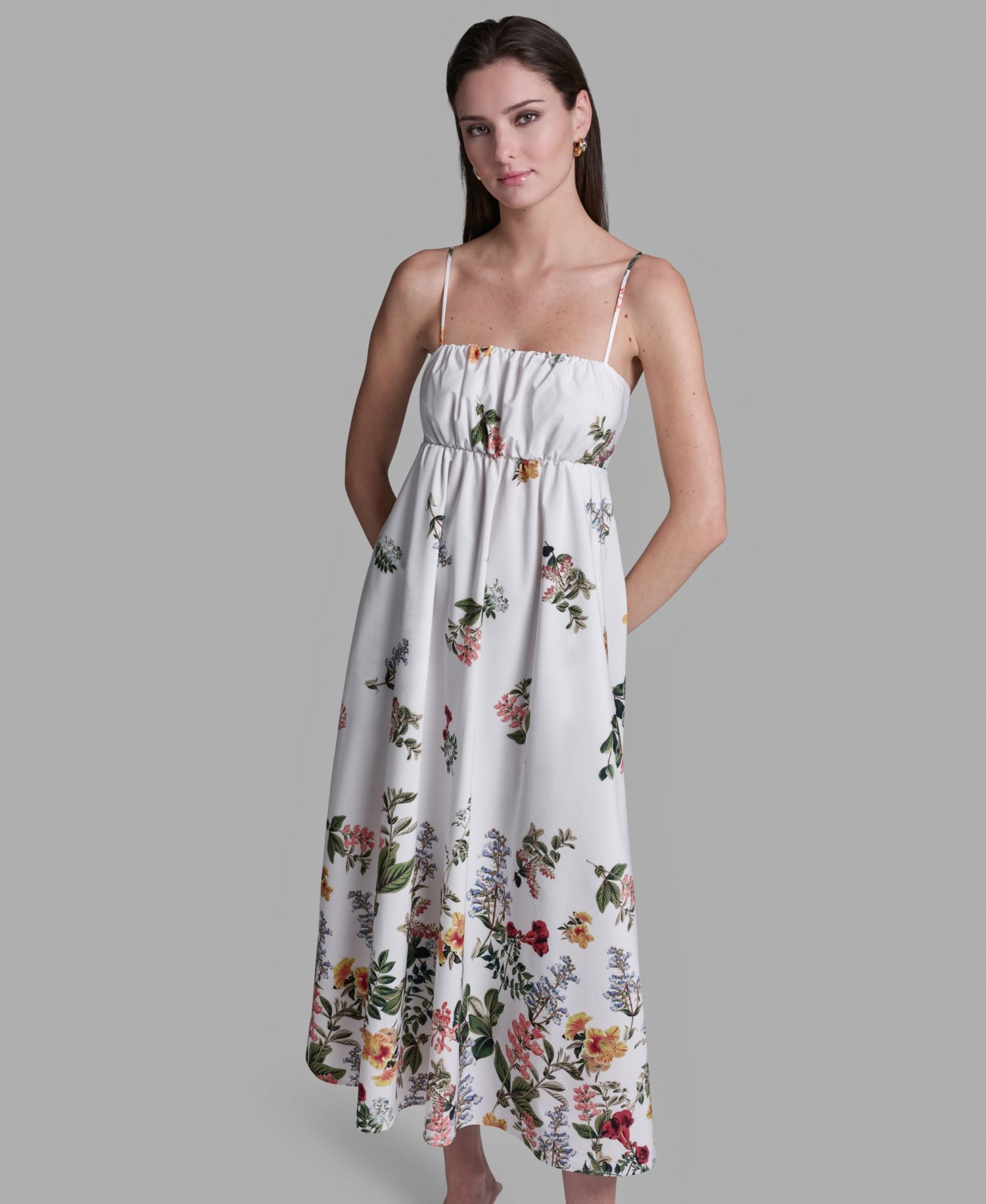 Women's Floral Print Square Neck Midi Dress
