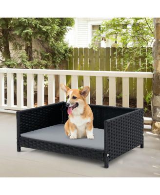 Rattan Dog Bed w/ Waterproof Soft Cushion Metal Frame for Medium Small Dogs Cats