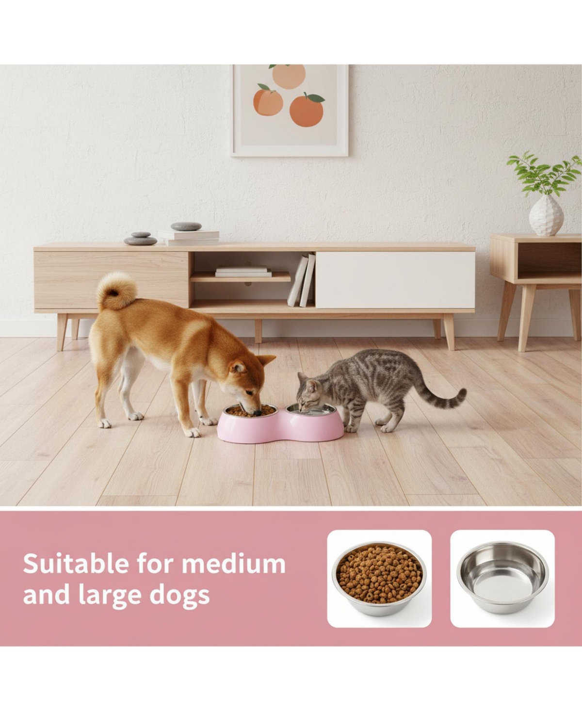 Aronkl Stainless Steel Pet Feeder Set 2 Non-Slip Bowls Elevated Stand Food Water for Kittens