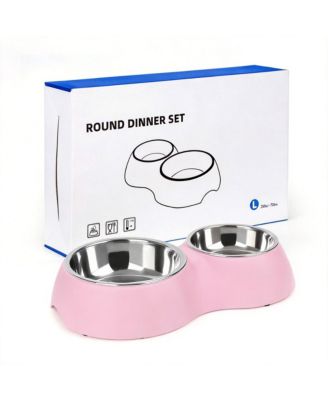 Stainless Steel Pet Feeder Set 2 Non-Slip Bowls Elevated Stand Food Water for Kittens