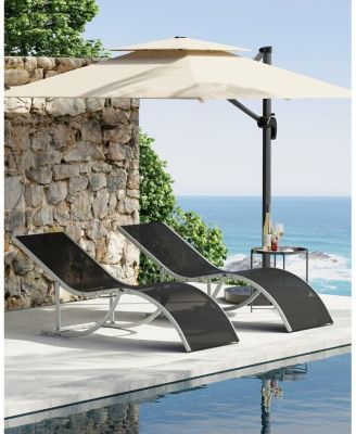 Outdoor Chaise Lounge Chairs Set of 2, Patio Chaise Pool Lounge Chair Backrest Tanning Chairs, Waterproof Recliner Chair for Outside Beach Yard
