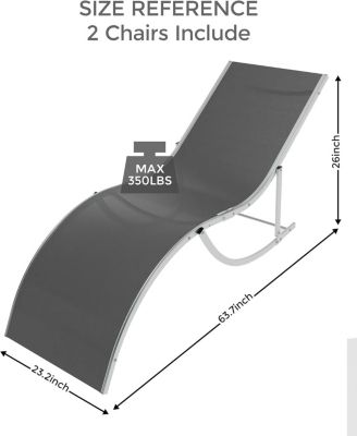 Outdoor Chaise Lounge Chairs Set of 2, Patio Chaise Pool Lounge Chair Backrest Tanning Chairs, Waterproof Recliner Chair for Outside Beach Yard