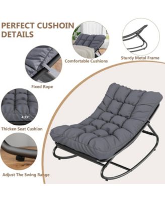 2Pcs Indoor/Outdoor Rocking Papasan Chairs, Patio Rocking Chairs with Comfy Cushions, Sturdy Metal Frame, Outdoor Papasan Chair