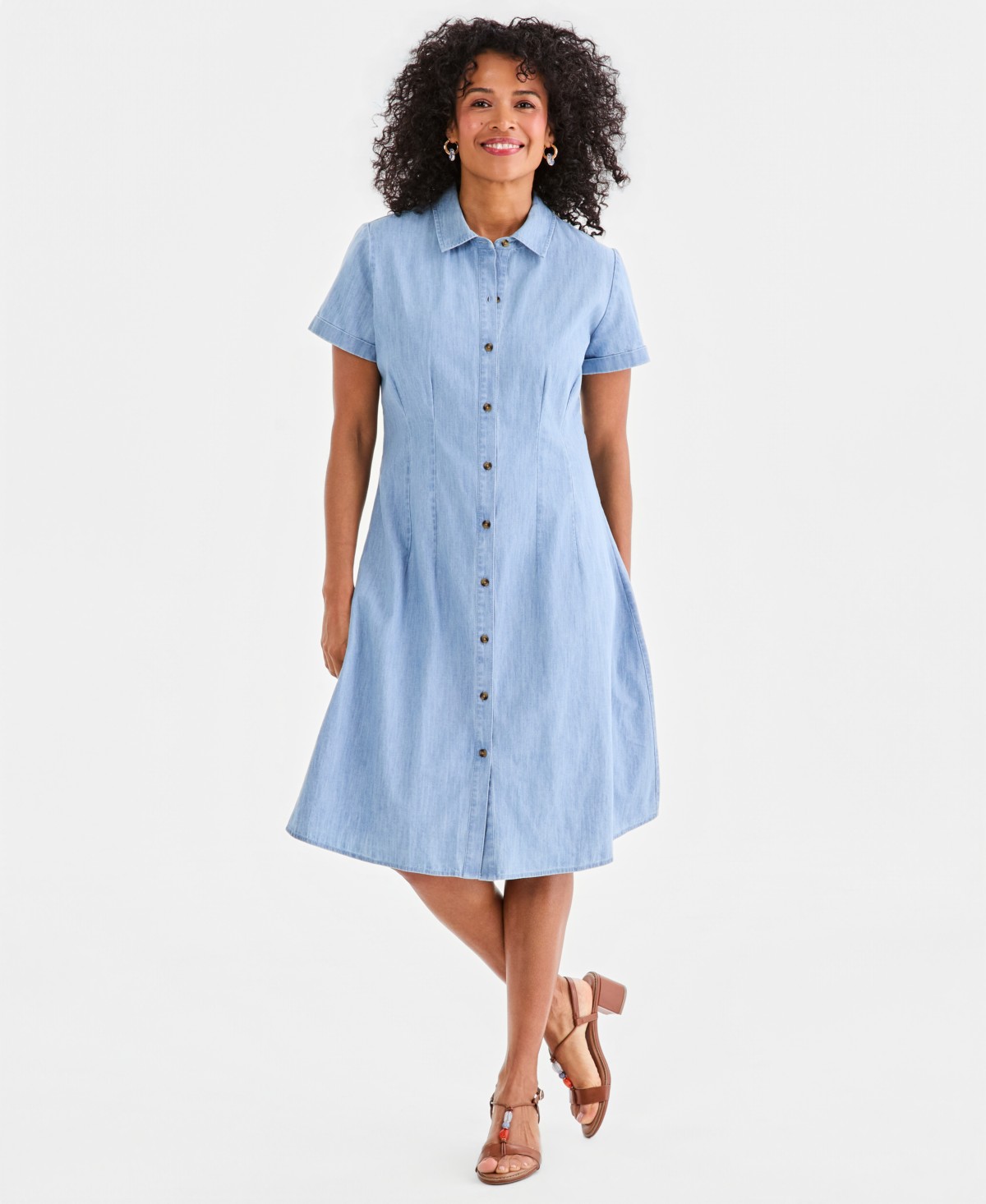 Женские платья Style & Co Women's Cotton Chambray Short-Sleeve Shirt-dress — фото 1