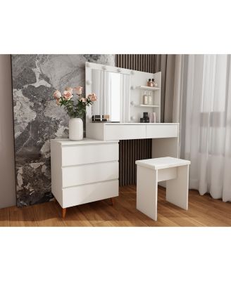 Modern LED Lighted Makeup Vanity Table with Dimmable Lights and Removable Mirror for Home Use