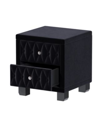 Elegant Velvet Nightstand with 2 Drawers Crystal Handle Button Tufted Bedroom Storage Table