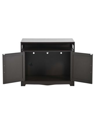 Cat Litter Box Enclosure with Hidden Plug – 2-Door Wooden Bench & Side Table, Esspresso