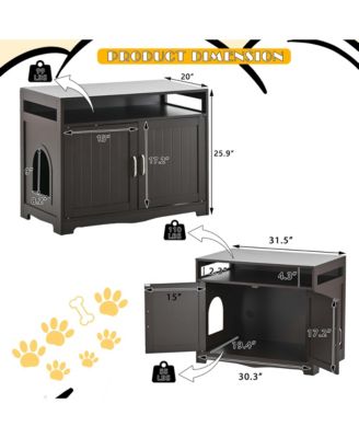 Cat Litter Box Enclosure with Hidden Plug – 2-Door Wooden Bench & Side Table, Esspresso