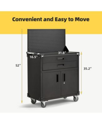 52'' Work Bench for Garage with Pegboard Drawers and Cabinets Heavy Duty Metal Frame Tool Bench for Organizer Work Table with Wheels