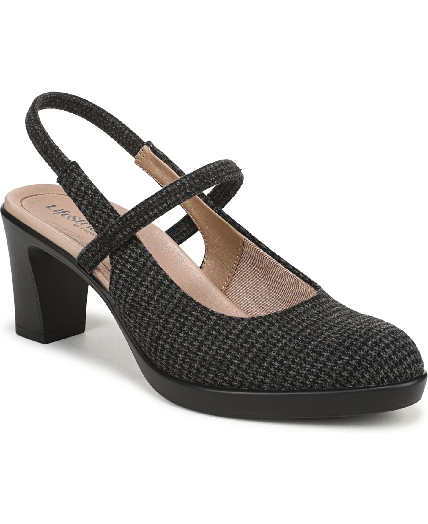 Женские туфли LifeStride Evoke Block Heel Slingback Pumps, цвет: Чёрный / Серая гусиная лапка — фото 1