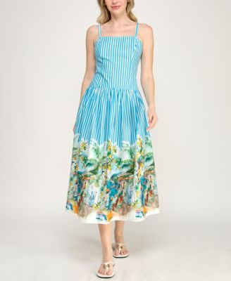 Juniors' Square Neck Drop Waist Midi Dress