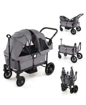 Wagon Stroller for 2 Kids Push Pull Double Stroller w/ Adjustable Handle
