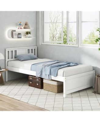 Wooden Platform Bed with Headboard and Wood Slat Support