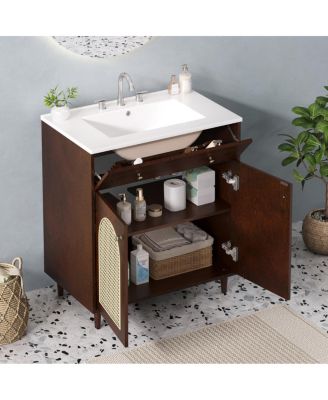 Freestanding Bathroom Vanity with Sink, Solid Wood & MDF Cabinet, Tip Drawer & Adjustable Shelf for Modern Storage