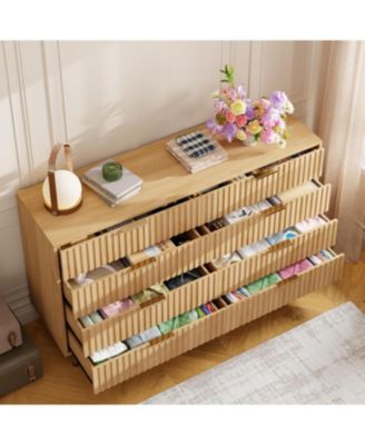 Wide 8 Drawer Dresser Modern Wooden Chest with Metal Handles